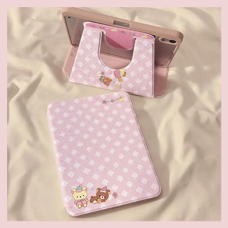 Kawaii Rilakkuma Protective Casing & Cover for iPad 10, 11, Air7, Mini7 Tablets - 360-Degree Rotation, Pen Slot, Anti-Drop Design, Cute Cartoon Girl Gift