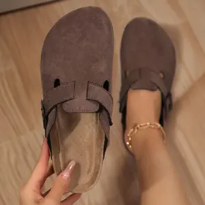 Womens Faux Leather Suede Slippers with Excellent Adjustable Retro Metal Buckle Sleek Design for Various Occasions Springfresh