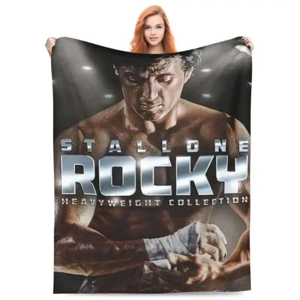 1pc Retro style Rocky inspired printed flannel blanket, machine washable, comfortable for all seasons indoors and outdoors, 50*40 inches