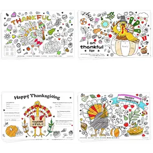 4E's Novelty 12 Pack Thanksgiving Placemat Activity for Kids & Adults - Perfect Disposable Paper Placemats 11x17, Fall Turkey Table Decor & Crafts