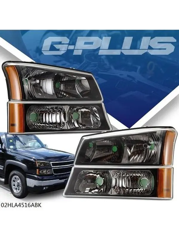 G-PLUS Vehicle-Specific Fit Headlight Set for 2003-2007 Chevy Silverado, Silverado Classic, 2003-2007 Chevy Avalanche, Avalanche 2500, Black Housing, Amber Signal, Exterior Upgrade Lighting