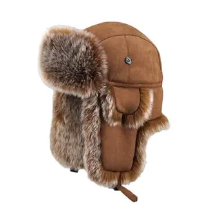 Men's Winter Ushanka Earflap Trooper Hat Aviator Windproof Hat Faux Fur Warm Hat Ski Beanies Cap Berets Skull caps