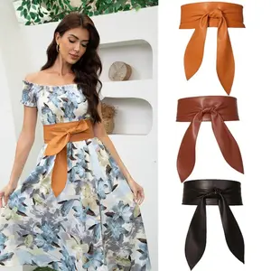 AWAYTR 3 Pcs Women Obi Belt Wide Waist Belt Fashion PU Leather Wide Waistband Knotted Belt for Dress