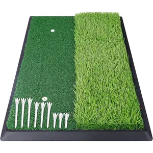 17" x 24" High Performance Nylon Dual-Turf Golf Hitting Mat - Rubber Backing Golf Pracitce Mat - Come with 1 Rubber Tee Holder and 9 Plastic Golf Tees