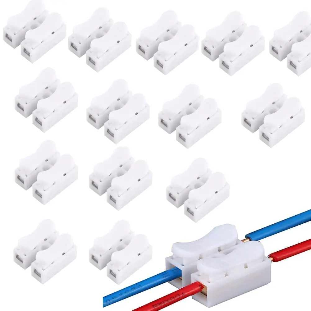 Push Quick Wire Cable Connectors, 50pcs 5A Current 220V 2-Pin Push-in Spring-Loaded Compact Practical Copper Core Premium Steel Electrical Connectors (19.4x17.2x13.2mm) for Lighting, Automotive Wiring