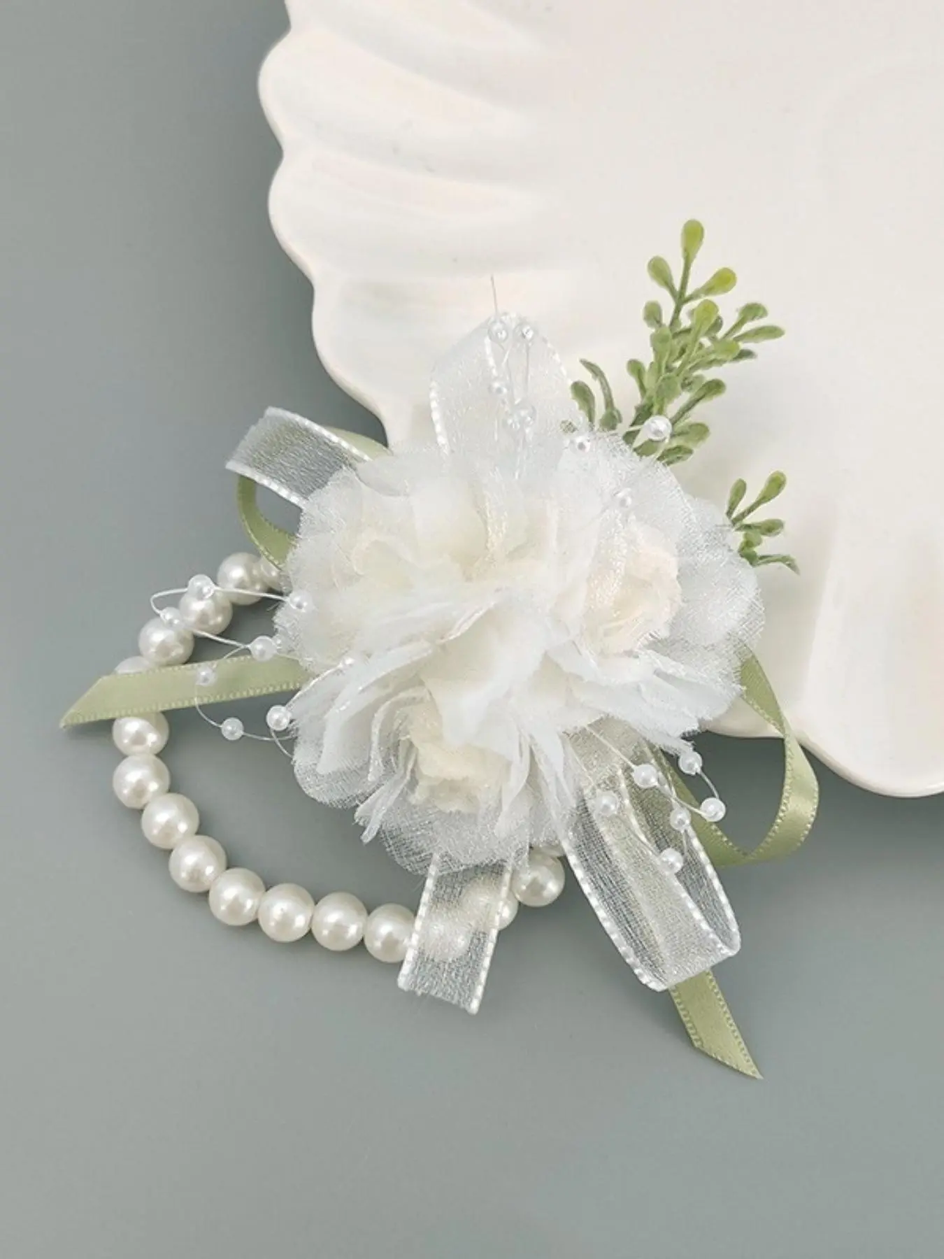 Mother's Day Gift Simulation Chiffon Flower Crown Bridesmaid Pearl Bracelet, Fashionable Wedding Accessories for Bridesmaid, Wedding Party Decoration Supplies, Beaded Bracelet, Flower Design Bracelet