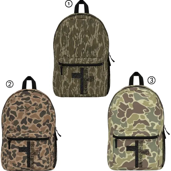 Christian Camo Backpack, Philippians 4:13 Cross School Backpack, Hunting Camouflage Laptop Backpack, Faith Bible Verse Travel Bag, Outdoor Hiking Bookbag Gift