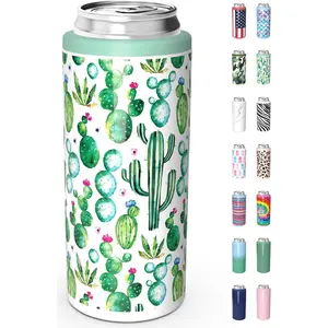 Skinny Can Cooler for Slim Beer & Hard Seltzer, Stainless Steel, Doucle-Walled Stainless Steel Insulated Slim Cans, Standard 12 oz (Cactus)
