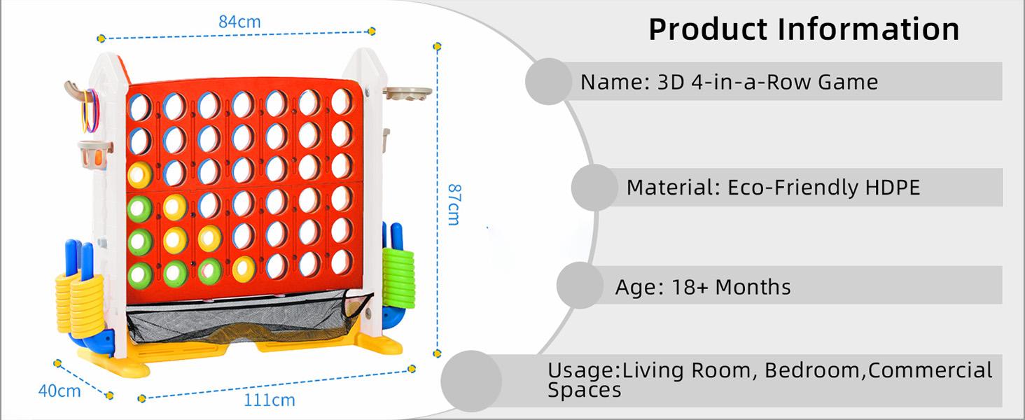 Height Adjustable 3-in-1 Giant 4 in a Row Connect Game,Basketball Hoop, Ring Toss Game, 4-to-Score Game,Jumbo 4-to-Score Game, Indoor Outdoor Yard Game Party Game for Kids Adults and Family, coordination