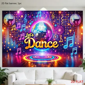 [2D Planar Printing] 1. Large-sized pattern printed fabric - dance, neon lights, disco balls, sheet music, party atmosphere, room wall decoration, suitable for bedrooms, living rooms, meditation areas, offices, party decorations, wwx