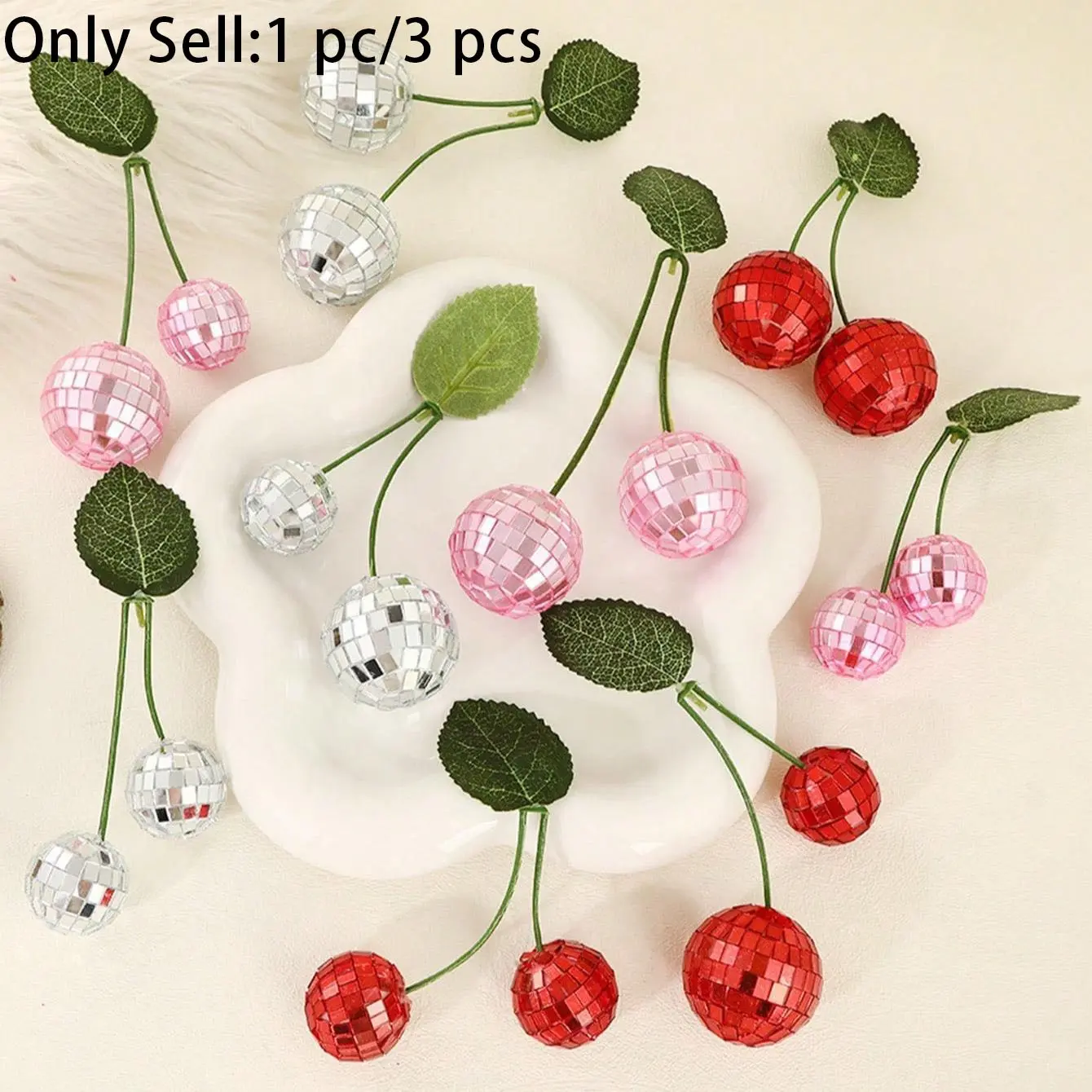 Unique Cherry Disco Ball Mirror Glass Decoration, Home Stage Party Atmosphere Decor, Holiday Decor, Handmade Sparkling Christmas Halloween Party Ornament, Birthday Party Decorations, Party Decoration Supplies