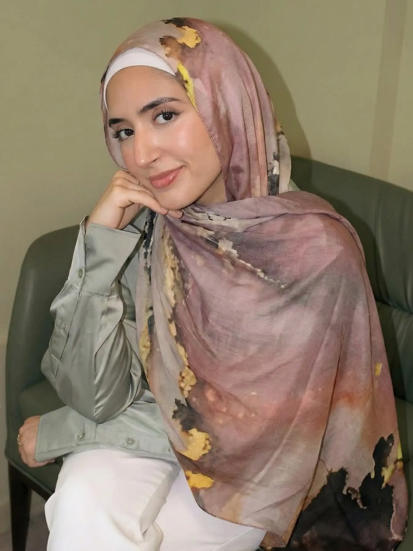 1pc Ink Wash Gold Foil Print Long Scarf | Versatile OOTD Accessory | Bandana, Headwrap & Shawl | Turban Hijab