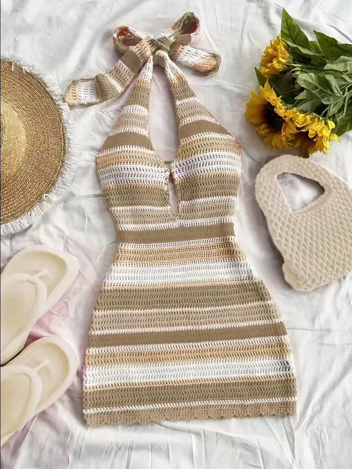 Macaron Color Casual Fashion Hollow Out Halter Cover-Up Beachwear Knit Dress, Boho Colorblock Short Dress for Women, Multicolor Available, Swimwear Cover Up - TikTok Shop Macaron Color Casual Fashion Hollow Out Halter Cover-Up Beachwear Knit Dress, Boho Colorblock Short Dress for Women, Multicolor Available, Swimwear Cover Up - TikTok Shop