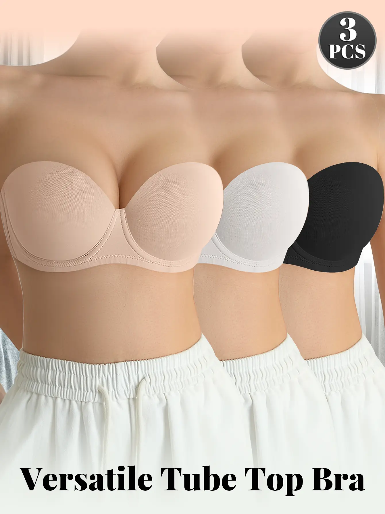 MIMILEMON Women's 3-Piece Strapless Push-Up Bra Set, Half Cup Underwire Lingerie with Comfortable Fit for Wedding & Evening Dress, Halloween, Christmas, Thanksgiving, Strapless Bra Push Up, Romance