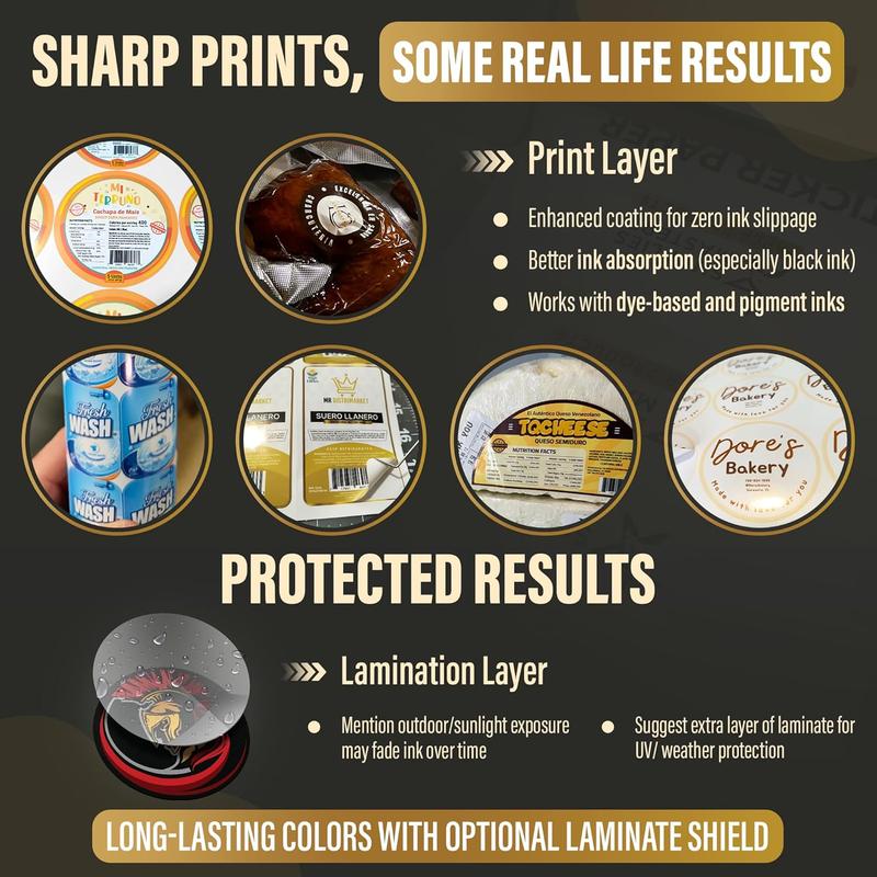 30 Glossy Sticker Sheets 8.5 x 11, Printable Glossy High Resolution Paper for Inkjet Printer (Dyes or PIGMENTS), Papel Adhesivo Brillante  para Stickers and Labels.