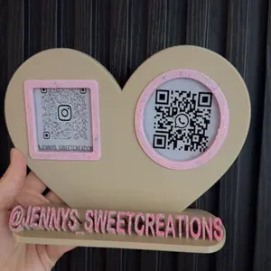 Custom Heart QR Code Display Stand Glitter Business Sign for Storefronts