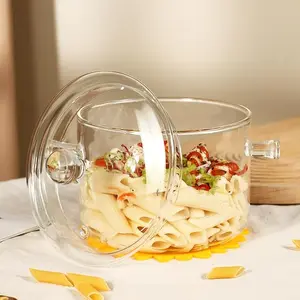 Heat Resistant Glass Saucepan with lid & Handle, Handmade Cookware Set stovetop Pot For Pasta, Noodle, Soup, Milk