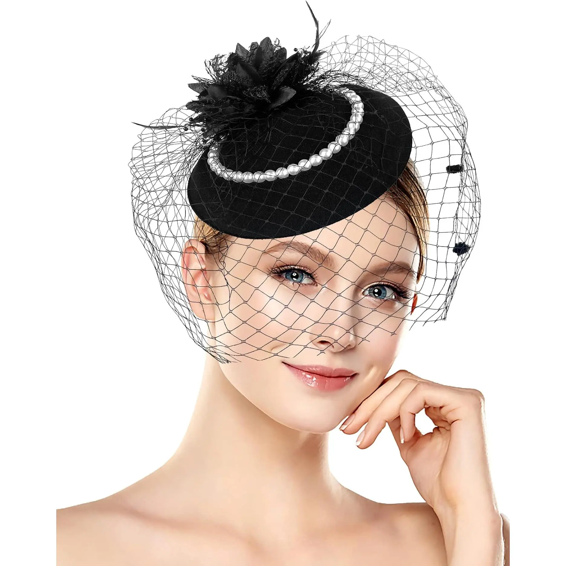 Pillbox Hat with Veil Fascinators for Women Party Bridal 
