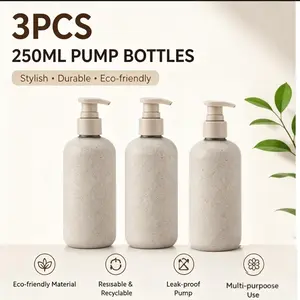 Modern Wheat Straw Soap Dispenser Set, Soap Container, Soap Canister, 3 Pack 16.9oz Plastic Bottles, Matte Finish Design, Perfect for Kitchen & Bathroom Use, Home Goods