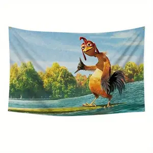 1pc Surfing Joe Chicken Hanging Flag - Vibrant Cartoon Design, 3x5ft, Durable Polyester with 4 Grommets, Single-Sided Printing, Perfect for Home, Garden, Room, Party, and Outdoor Activities Decor Gift Decoration