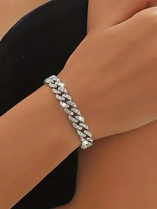 Women's Elegant Rhinestone Decorated Link Bracelet, Exquisite Trendy Bracelet, Fashionable Jewelry for Women & Girls As Gift, Stackable Bracelets