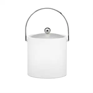 212 MAIN B.C. White 3 Qt Ice Bucket - Frosted Vinyl Lid, Chrome Bale, Flat Knob Handles - Home Bar Accessories, Indoor/Outdoor Ice Storage Container