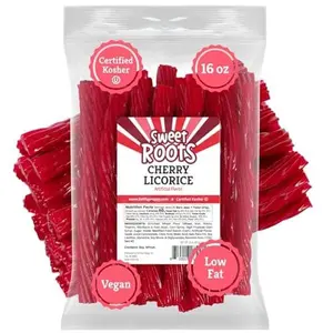 Sweet Roots Cherry Licorice Twists – 1 Bag (16 oz) – Jumbo Size Licorice Sticks | Made with Real Fruit Juice Concentrate | Vegan, Fat Free, Kosher | Soft Gourmet Licorice Candy