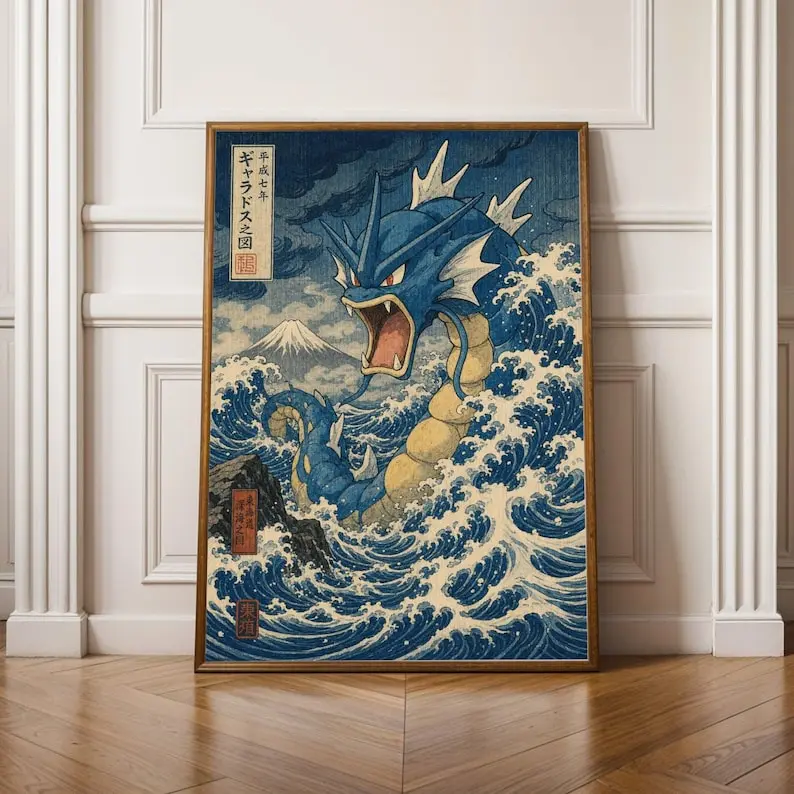Gyarados Poster Japanese Style Anime, Wall Art for Bedroom Decor, Unframed Wall Art, Home Decor Decoration