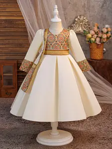 Kids Clothes Flower Muslim Girl Print Ball Gown Pageant Children Elegant Performance Princess Prom Host Formal Evening Party Cocktail Geometric Print Dress for all Season 4 to 7 Years