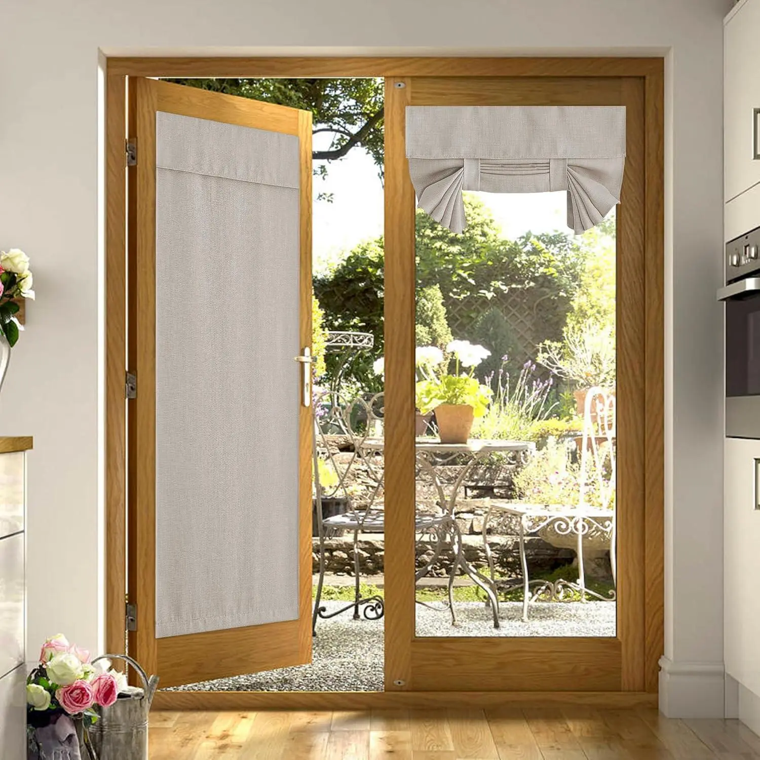 NICETOWN 1-Panel Angora Farmhouse Polyester Blend Curtain - Blackout, Thermal Insulated, Wrinkle Resistant Tie-Up Shade for French Door, Kitchen, 36x72 Inches, Farmhouse Curtains