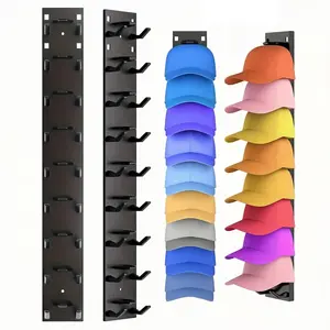 2 Pack Hat Organizer for Baseball Caps, Strong Adhesive Hat Rack for Wall, Multilayer Hat Storage Display Holder, Wall Mounted Hat Hooks Hold up to 18 Hats for Closet Door and Bedroom