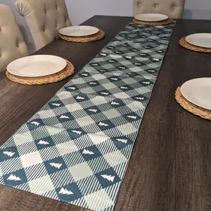 Green Christmas Tree Plaid Reversible Table Runner 13.5x72