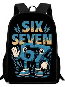 67 Number Six Seven Boy Pixel Style Novelty Backpack, Italian Brainrot Theme, Large Capacity School Bag for High School Students