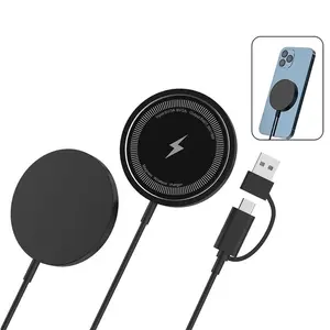 Magnetic Wireless Charger,MagSafe Compatible,15W Wireless Charger Magnetic Compatible with iPhone 15/14/13/12 Series and AirPods 3/2/Pro, Charging Pad with USB-C Cable and USB-A Converter Mobile Smartphone Cellphone Devices Electronic magsafe magnetic