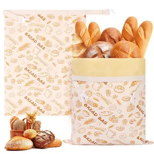 Beeswax Lining Bread Bags, Reusable Organic Linen Bag Cotton Lining Sourdough Natural Beeswax Bread Storage Bag, Keep Fresh and Upgraded XLarge Capacity Portable | Eco-Friendly