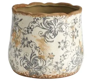7 inch Gray Floral Ceramic Planter | Vintage Style Indoor Flower Pot | No Drainage Hole Decorative Vase