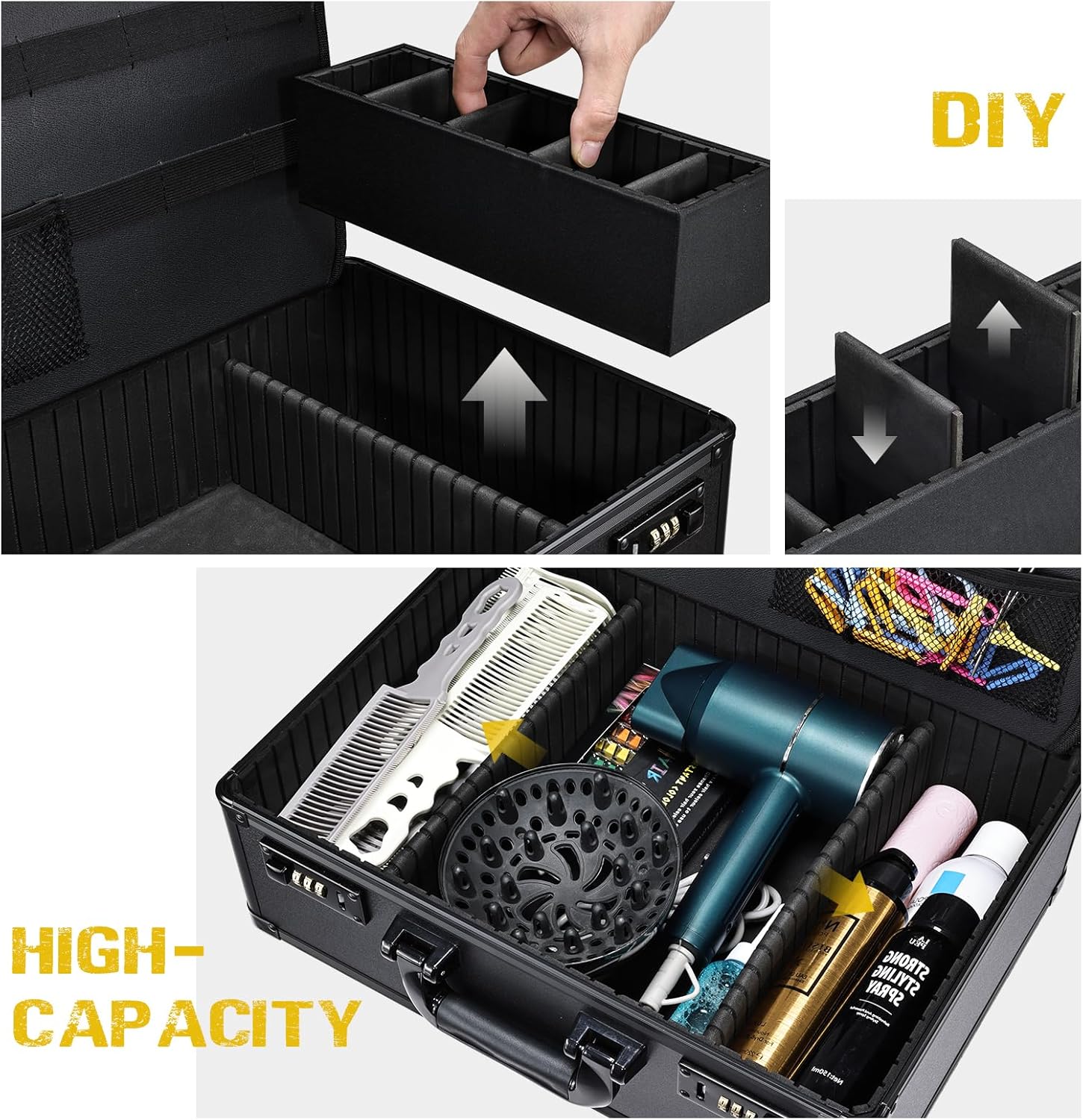 Professional Barber Case Large Hairdresser Carrying Suitcase with Combo Locks Barbers Briefcase Tool Case for Clippers and Supplies Hair Scissors Trimmer Salon Travel Organizer