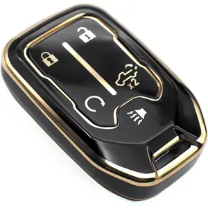 Key Fob Cover Compatible with Chevy Chevrolet Silverado GMC Sierra 1500 2500 3500 HD Limited Smart 5 Buttons TPU Remote Keyless Key Fob Case Protection Shell Accessories, Black