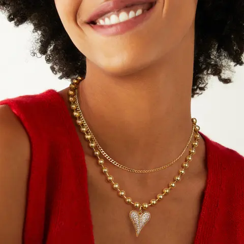 KissYan Women's 14K Gold Plated Chunky Heart Shaped Necklace - Adjustable Puffy Pendant Choker with Ball Chain, Daily Wear Gold Accented Jewelry, Girly Feminine Items (From Workdays to Parties, It Shines) Mother's Day Gift