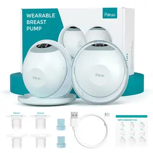 Paruu P20 Electric Breast Pump Hands Free, 4 Modes & 12 Levels Suction with 19/21/24mm Double-Sealed Flange/Insert, Wearable & Portable, Visual Design of Time and Milk Volume (2 Pack, Light Green)