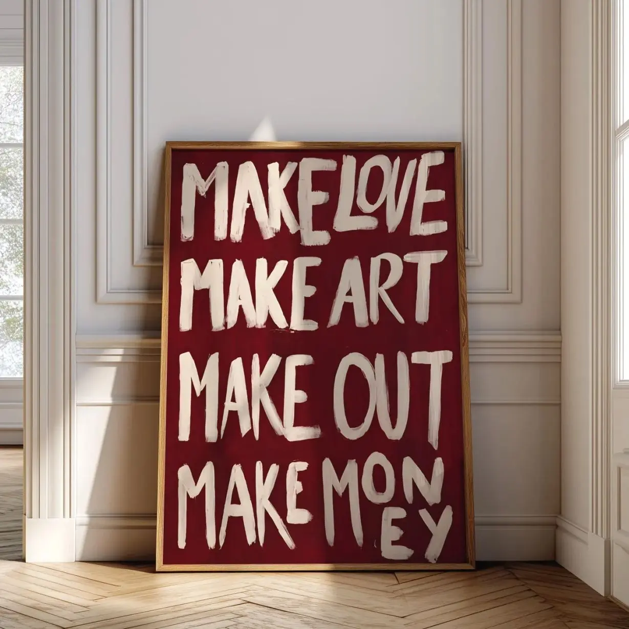 Make Love Make Art Make Out Make Money Wall Art, Bold Typography Poster, Maximalist Dorm Room Decor 6