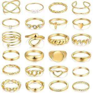 24-60 Pcs Gold Stackable Rings for Women, Knuckle Rings Chunky Gold Ring Set Dainty Stacking Cute Rings, Multiple Sizes Cute Jewelry Set Gift
