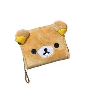 Japanese Cartoon Cute Teddy Bear Classic Zero Wallet Short Card Bag Portable Wallet Anime Plush Storage Bag New Year'S Gift