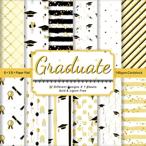 Graduation Theme 6x6 Inch Handmade Paper Book, 12 Sheets Cardstock, Ideal for Graduation Crafts and DIY Decorations