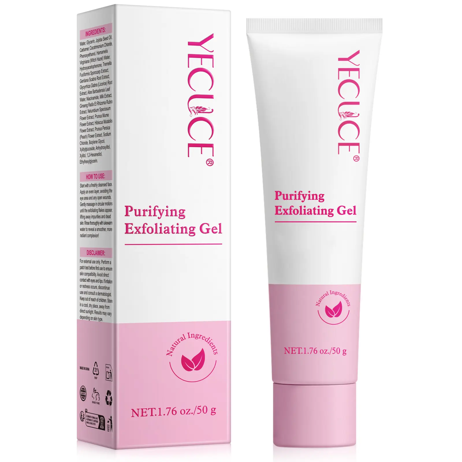 Yecuce Gentle Cleansing Exfoliating Peeling Gel - Body Care for Adults with Jojoba, Aloe, Niacinamide, Witch Hazel - Moisturizes, Brightens Skin Tone, Removes Dead Skin, Peach-Infused (Beauty & Personal Care Face/Body Scrub), Moisturizer, Facial Exfoliati