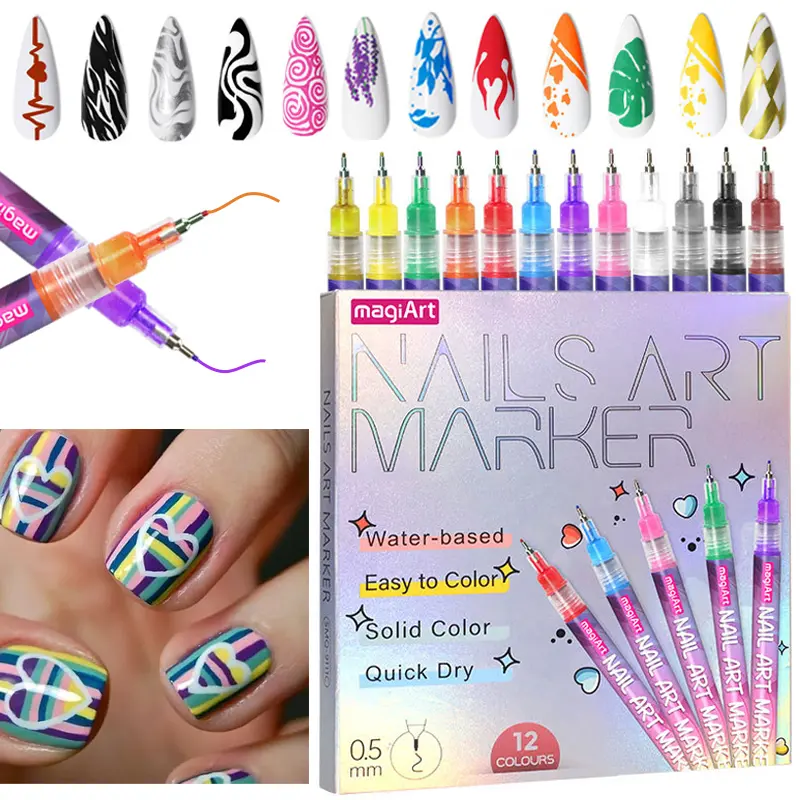 12-Color Neon Dual-Tip Acrylic Paint Marker Set - Quick-Drying, Smudge-Free Nail Art Kits, Beginner-Friendly DIY Tools for 3D Details, Direct-On Manicures, Home Use, Gift Sets (Shake Then Draw)