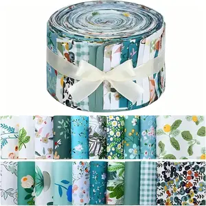 40pcs Blue Tropical Leaf & Floral Fabric Quilting Strips Set - Vibrant Jelly Rolls for DIY Crafts, Scrapbooking, and Doll Clothing, Pre-Cut Colorful Nature-Inspired Patterns