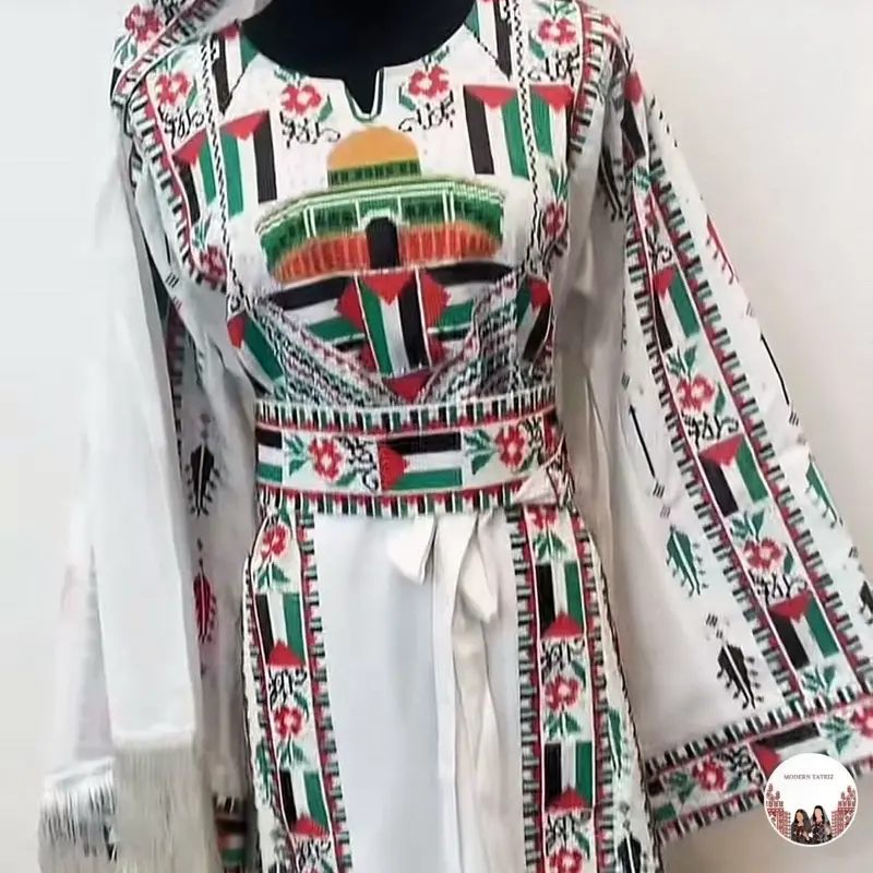 Al-aqsa Beautiful Black Palestinian Thobe with Matching Scarf Soft Breathable Fabric for Comfort and Durability