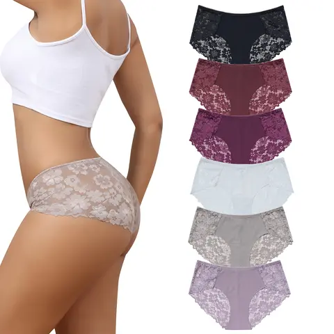 LEVAO Women's Multicolor-A Lace Panty 6-Pack - Cheeky, Seamless, No-Show Hipster Underwear with Comfortable, Light Fabric, S-XXL