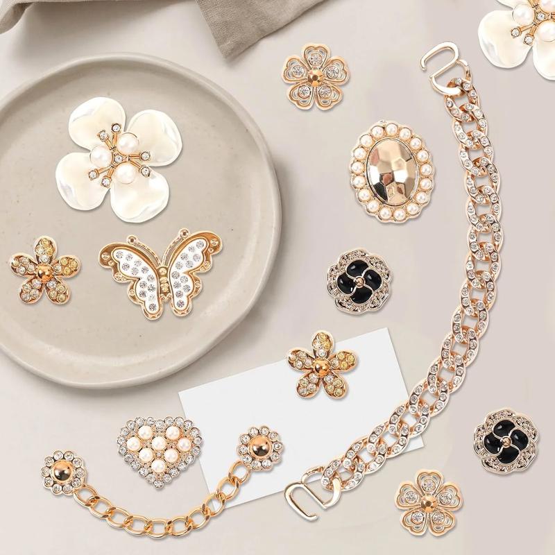 SOGLLQAM 18 Pcs Bling Shoe Charms – Butterfly & Flower Rhinestone Chains, Clog Shoe Decorations, Cute DIY Accessories for Parties & Birthdays